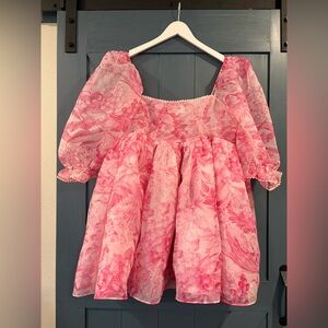 Selkie The Babydoll Toile Lace Puff Dress Size XL Pink